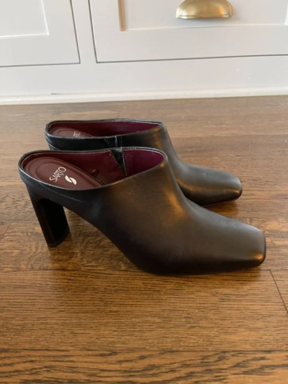 SARTO Franco Sarto Flexa Black Leather Square Toe Heeled Mule Clogs - 9 NIB